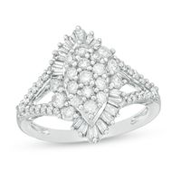 Previously Owned - 1.00 CT. T.W. Composite Diamond Marquise Sunburst Frame Ring in 10K White Gold|Peoples Jewellers