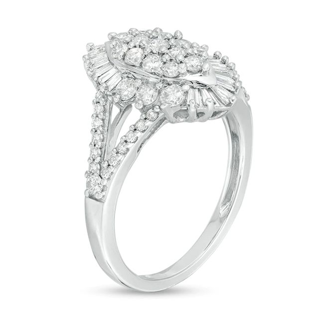 Previously Owned - 1.00 CT. T.W. Composite Diamond Marquise Sunburst Frame Ring in 10K White Gold|Peoples Jewellers