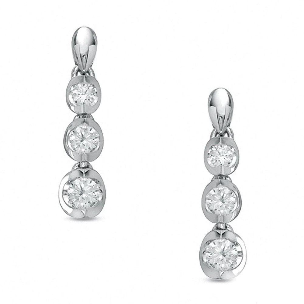 Previously Owned - 0.50 CT. T.W.  Diamond Three Stone Drop Earrings in 14K White Gold|Peoples Jewellers