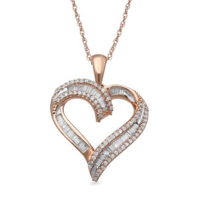 Previously Owned - 0.25 CT. T.W. Baguette and Round Diamond Heart Pendant in 10K Rose Gold|Peoples Jewellers