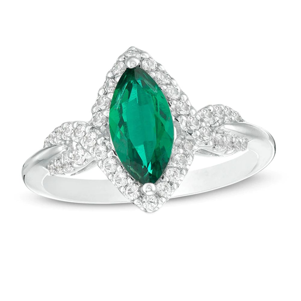 Previously Owned - Marquise Lab-Created Emerald and White Sapphire Frame Ring in 10K White Gold|Peoples Jewellers