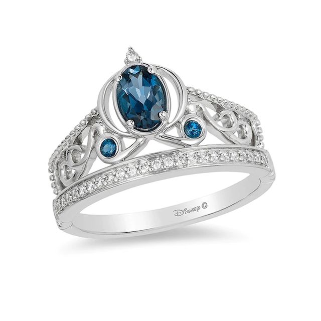 Previously Owned - Enchanted Disney Cinderella London Blue Topaz and 0.085 CT. T.W. Diamond Ring in Sterling Silver|Peoples Jewellers