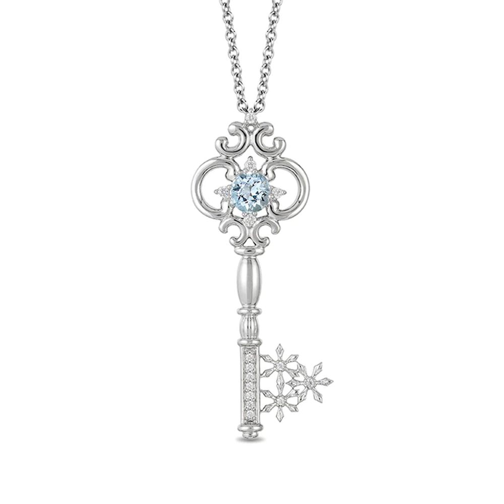 Previously Owned - Enchanted Disney Elsa 5.0mm Aquamarine and 0.085 CT. T.W. Diamond Pendant in Sterling Silver - 19"|Peoples Jewellers