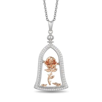 Previously Owned - Enchanted Disney Belle 0.18 CT. T.W. Diamond Rose Pendant in Sterling Silver and 10K Rose Gold - 19"|Peoples Jewellers