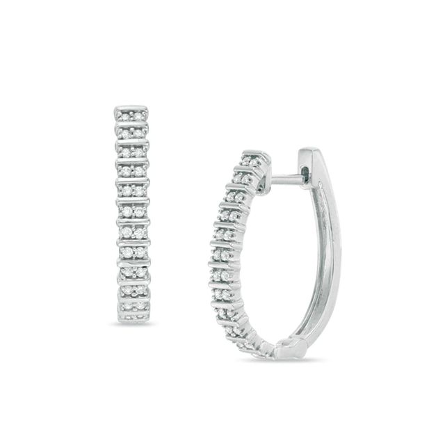 Previously Owned - 0.23 CT. T.W. Diamond Two Row Hoop Earrings in Sterling Silver|Peoples Jewellers