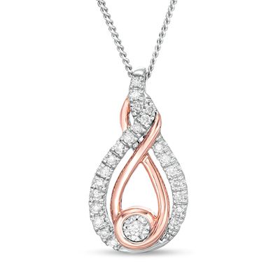 Previously Owned - Interwoven™ 0.16 CT. T.W. Diamond Pendant in Sterling Silver and 10K Rose Gold - 19"|Peoples Jewellers