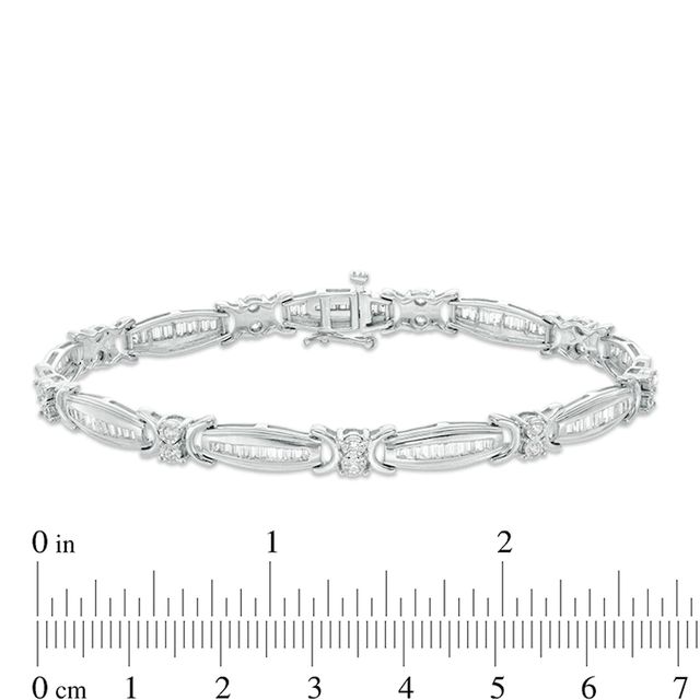 Previously Owned - 2.00 CT. T.W. Baguette and Round Diamond Link Bracelet in 10K White Gold - 7.5"|Peoples Jewellers