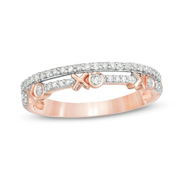 Previously Owned - 0.24 CT. T.W. Diamond "XO" Station Double Row Stacked Ring in 10K Rose Gold|Peoples Jewellers