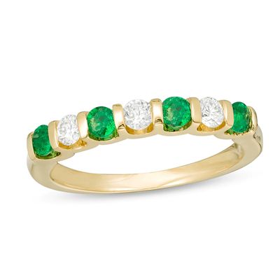 Previously Owned - EFFY™ Collection Emerald and 0.23 CT. T.W. Diamond Alternating Stackable Ring in 14K Gold|Peoples Jewellers