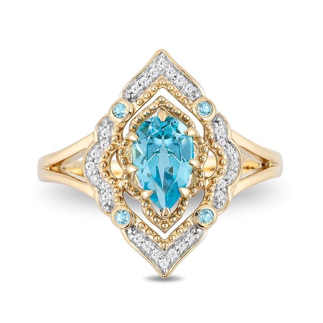 Previously Owned - Enchanted Disney Aladdin Swiss Blue Topaz and 0.089 CT. T.W. Diamond Arabesque Frame Ring in 10K Gold|Peoples Jewellers
