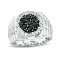 Previously Owned - Men's Composite Black and White Sapphire Frame Stepped Shank Ring in Sterling Silver|Peoples Jewellers
