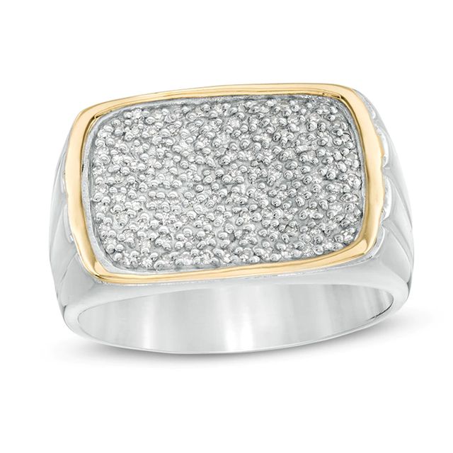 Previously Owned - EFFY™ Collection Men's 0.26 CT. T.W. Diamond Signet Ring in Sterling Silver and 14K Gold|Peoples Jewellers