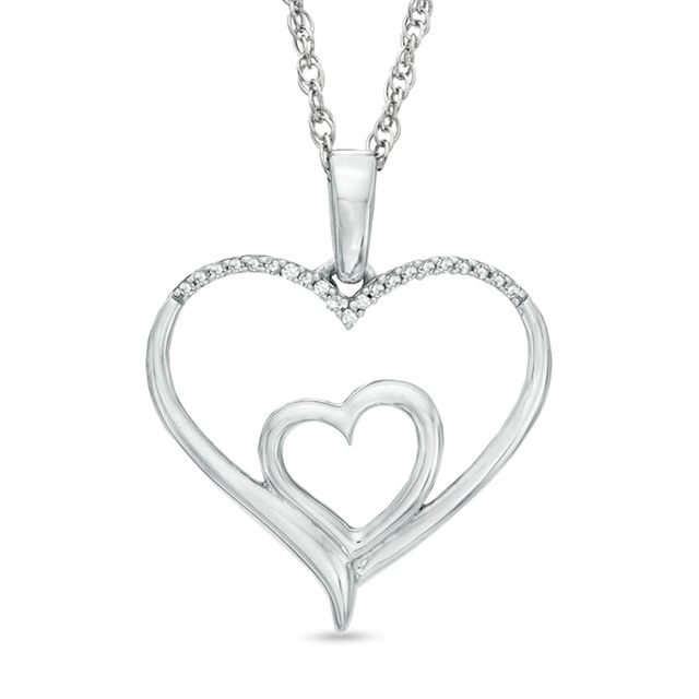 Previously Owned - 0.05 CT. T.W. Diamond Double Heart Pendant in Sterling Silver|Peoples Jewellers