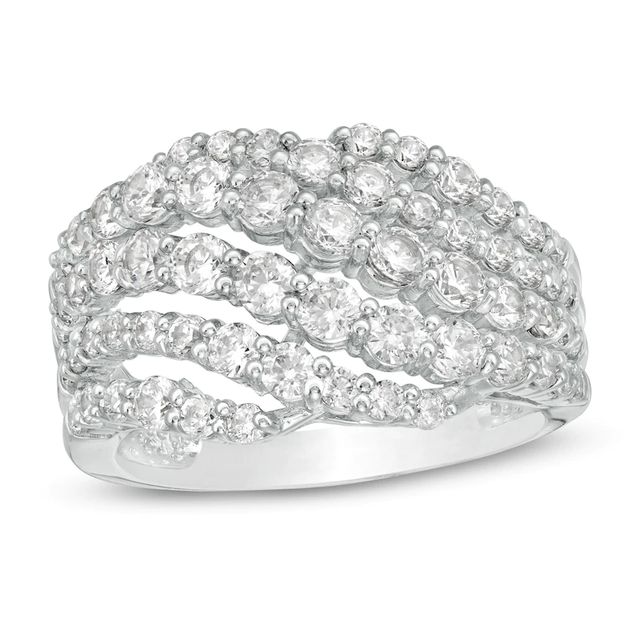 Previously Owned - 2.00 CT. T.W. Diamond Multi-Row Wave Ring in 10K White Gold