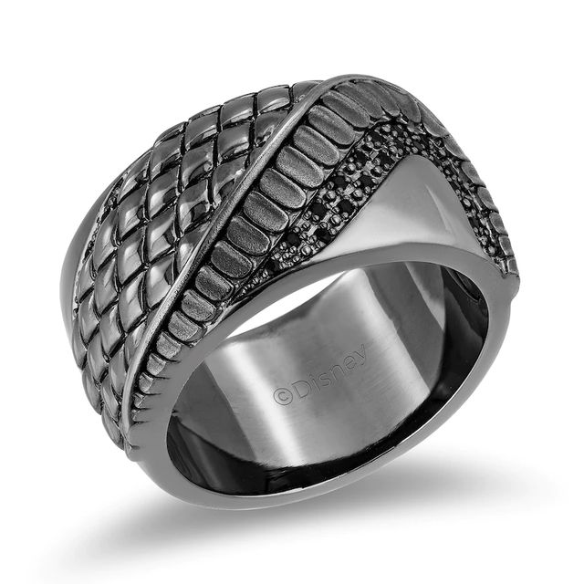 Previously Owned - Enchanted Disney Men's 0.145 CT. T.W. Enhanced Black Diamond Snake Scales Ring in Sterling Silver|Peoples Jewellers