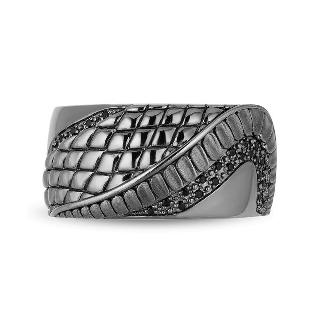 Previously Owned - Enchanted Disney Men's 0.145 CT. T.W. Enhanced Black Diamond Snake Scales Ring in Sterling Silver|Peoples Jewellers