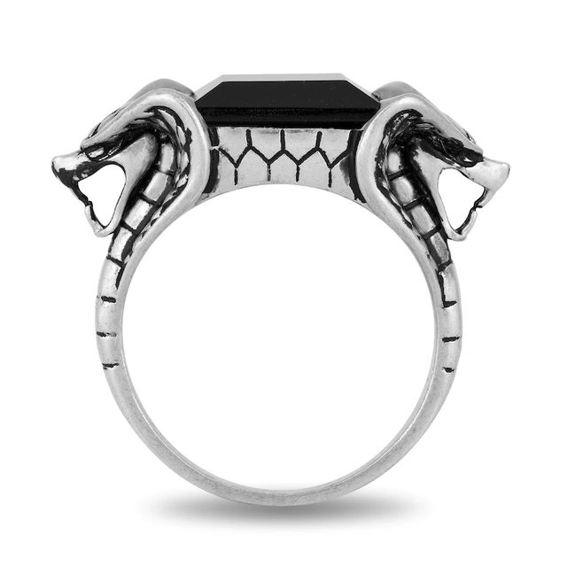 Previously Owned - Enchanted Disney Men's Emerald-Cut Onyx Cobra Shank Ring in Sterling Silver