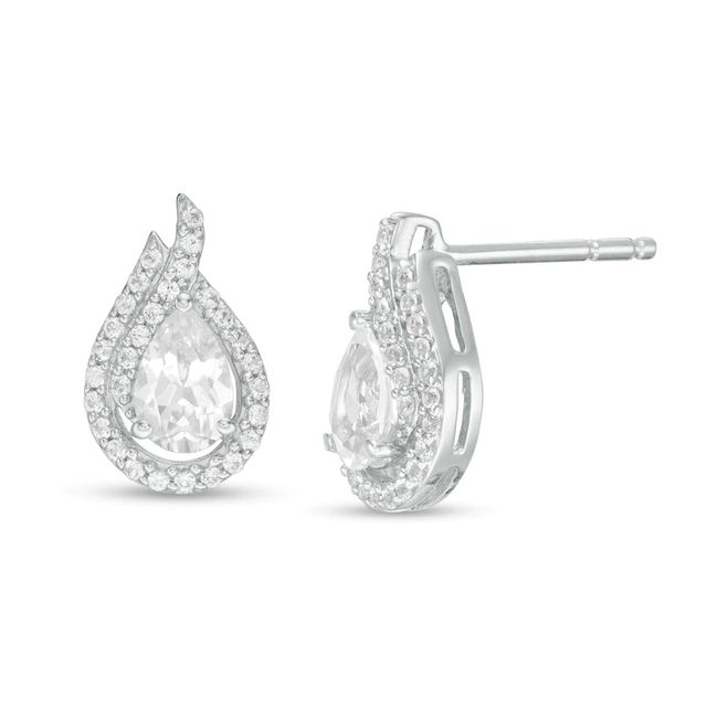 Previously Owned - Pear-Shaped Lab-Created White Sapphire Flame Stud Earrings in Sterling Silver