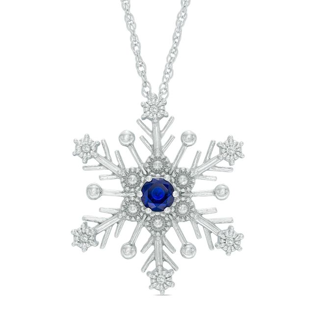 Previously Owned - 4.0mm Ceylon Lab-Created Sapphire and Diamond Accent Snowflake Pendant in Sterling Silver|Peoples Jewellers