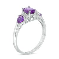 Previously Owned - Amethyst and White Lab-Created Sapphire Collar Three Stone Ring in Sterling Silver|Peoples Jewellers