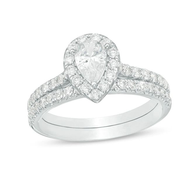 Previously Owned - 1.25 CT. T.W. Pear-Shaped Diamond Frame Bridal Set in 14K White Gold|Peoples Jewellers
