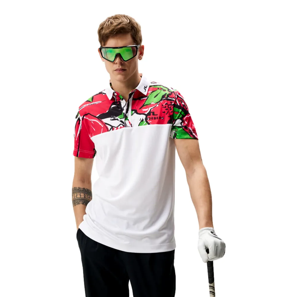 J. Lindeberg Mens Jeff Regular Fit Golf Polo - White L at