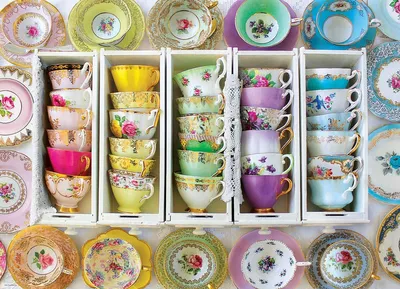 Vintage Art : Colorful Tea Cups - 1000pc Eurographics Puzzle