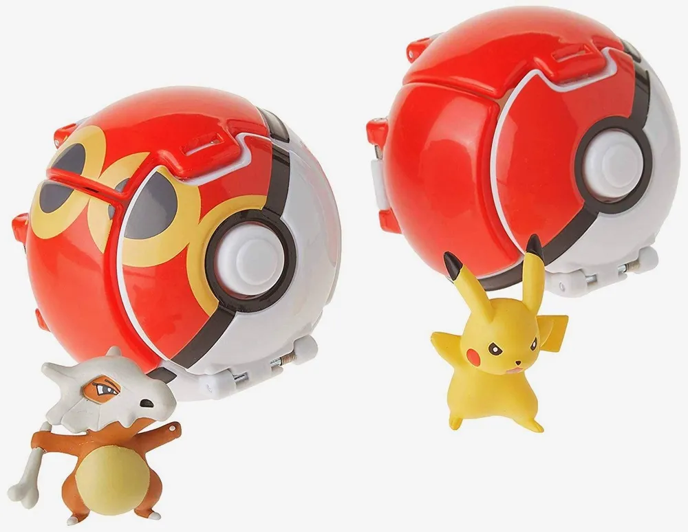 Pokemon Throw N Pop Duel Pikachu Pokeball Cubone Repeat Ball Figure Set