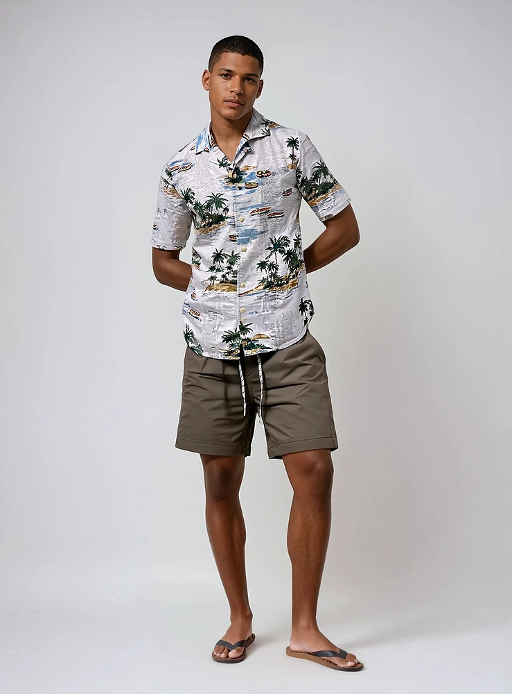 KEMSLEY | Linen Flower Jacquard Print Shirt