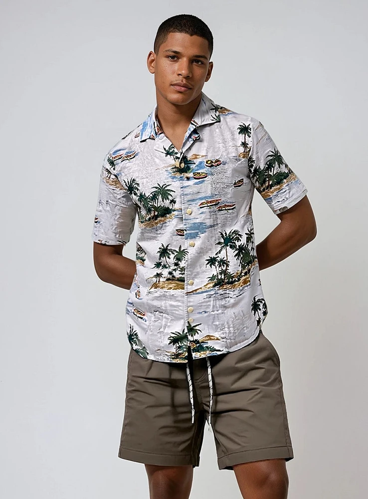 KEMSLEY | Linen Flower Jacquard Print Shirt