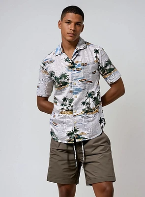 KEMSLEY | Linen Flower Jacquard Print Shirt