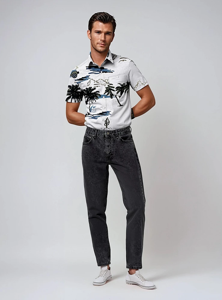 LEVINE | Tropical Short Sleeve Stretch Shirt