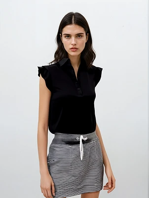 AMBER | Ruffle Sleeve Button Neck Polo