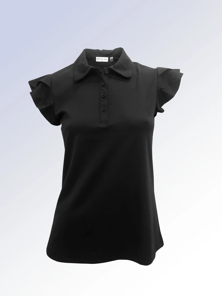 AMBER | Ruffle Sleeve Button Neck Polo