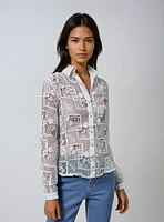 BELLA | Long-Sleeve Button Up Patchwork Blouse
