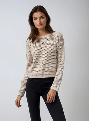 KYLIE | Long-Sleeve Embroidered Floral Knit Top