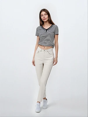 KAREN | Short-Sleeve Striped Top With Adjustable Side Ties