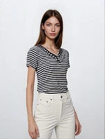 KAREN | Short-Sleeve Striped Top With Adjustable Side Ties