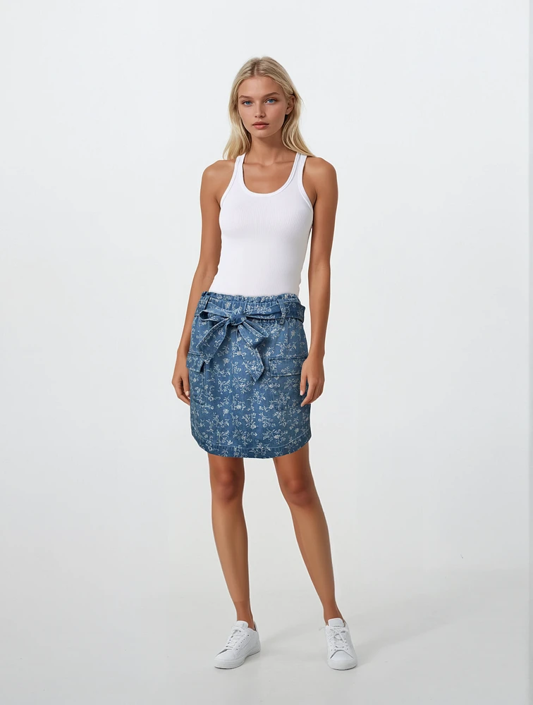RAYNA | Floral Pattern Skirt With Side Pockets And Belt