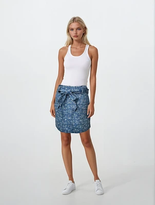 RAYNA | Floral Pattern Skirt With Side Pockets And Belt