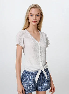 ALESSA | Short-Sleeve Top With Front Tie