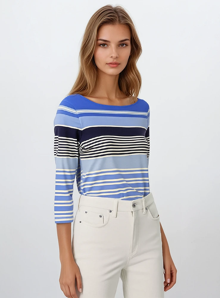 MARI | 3/4 Sleeve Striped Top