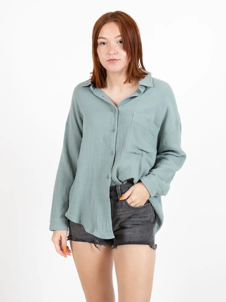 Gauze Long Sleeve Button Up