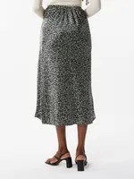 Satin Leopard Long Slip Skirt