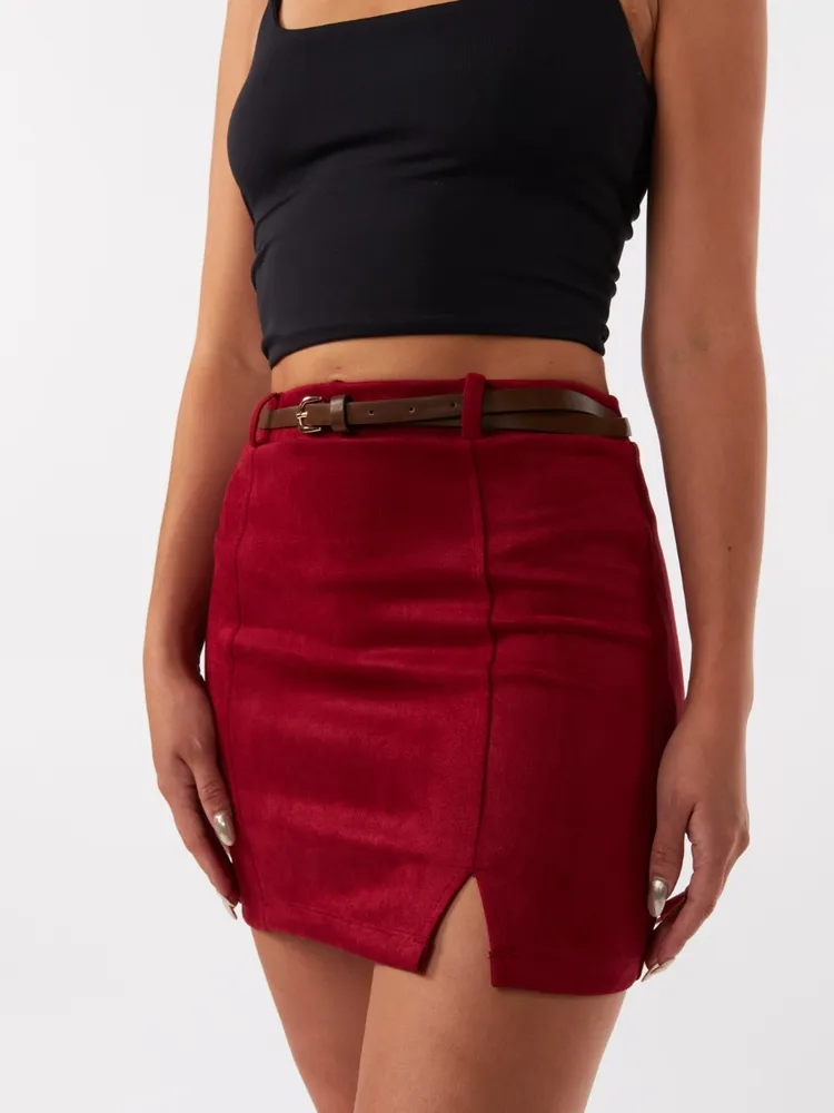 Suede Skirt With Belt