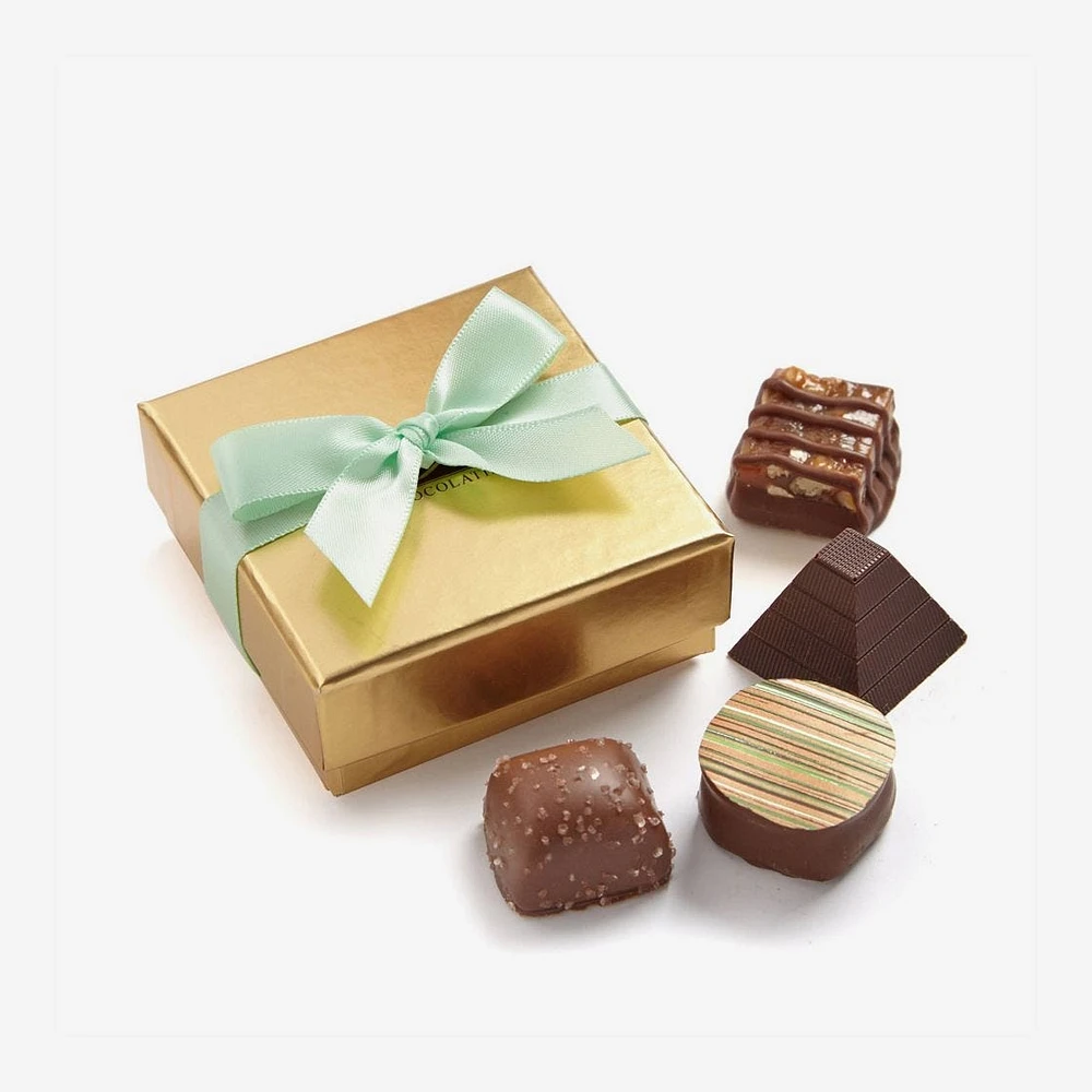 Assorted Chocolate Gold Favour, Mint Ribbon, 4 pc