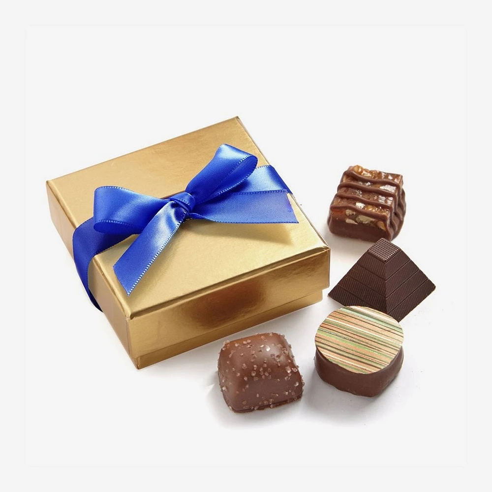 Assorted Chocolate Gold Favour, Royal Blue Ribbon, 4 pc