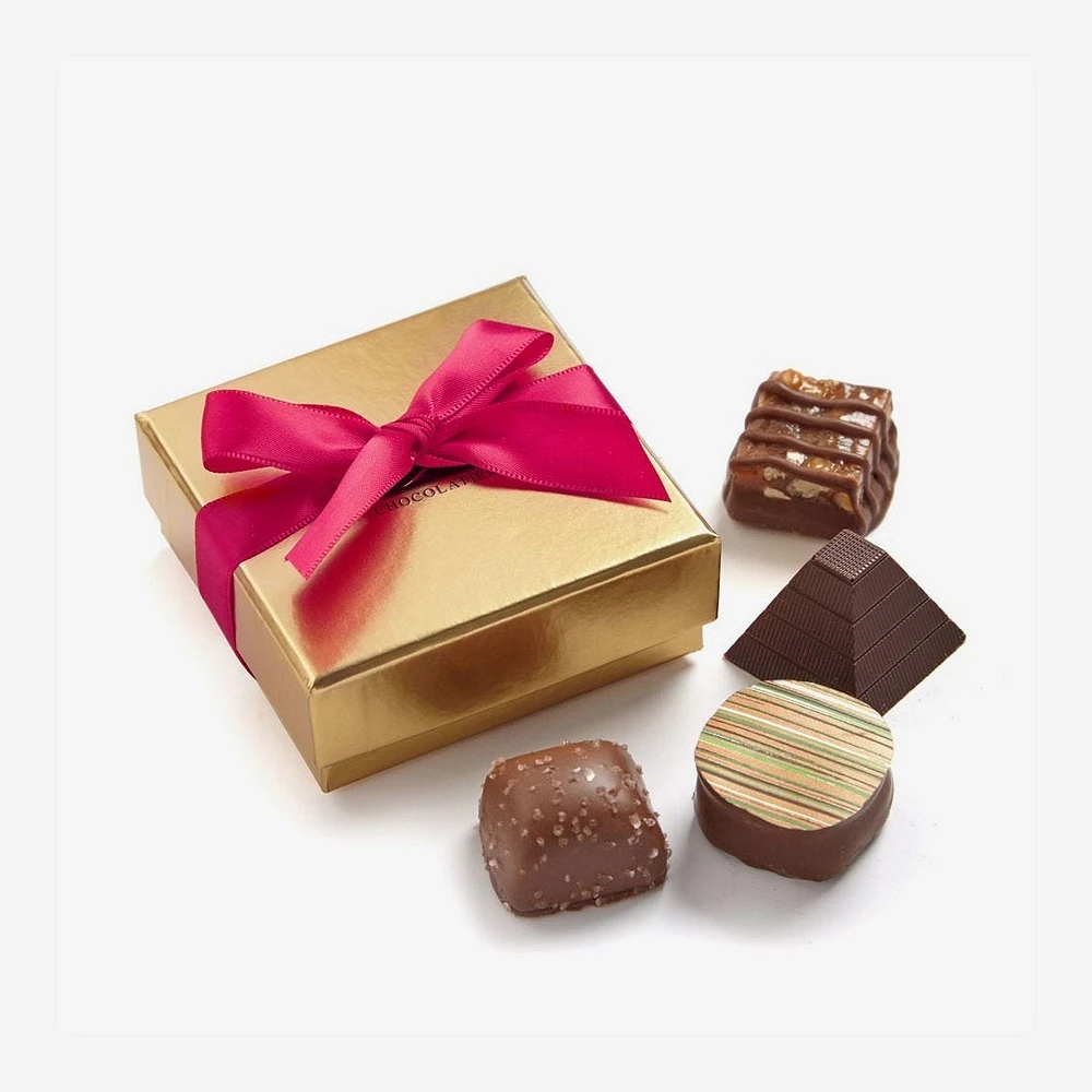 Assorted Chocolate Gold Favour, Fuchsia Ribbon, 4 pc