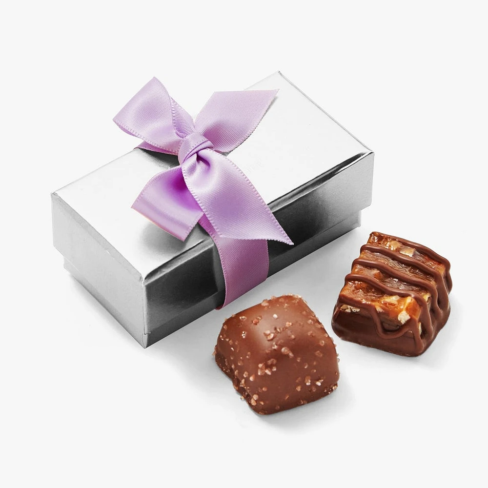 Assorted Chocolate Silver Favour, Lavender Ribbon