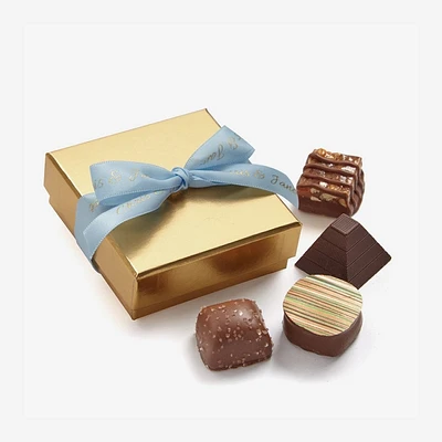 Assorted Chocolate Gold Favour, Personalized Light Blue Ribbon, 4 pc